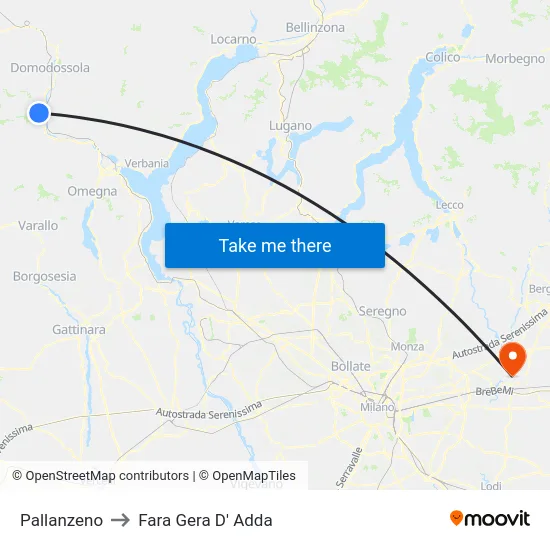 Pallanzeno to Fara Gera D' Adda map