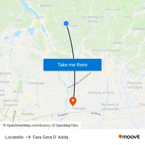 Locatello to Fara Gera D' Adda map