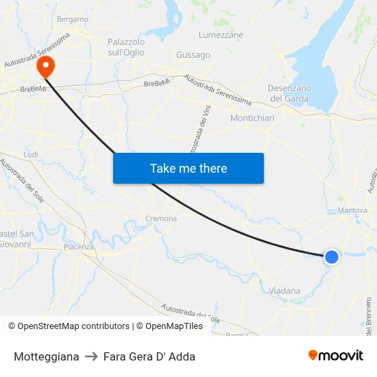 Motteggiana to Fara Gera D' Adda map