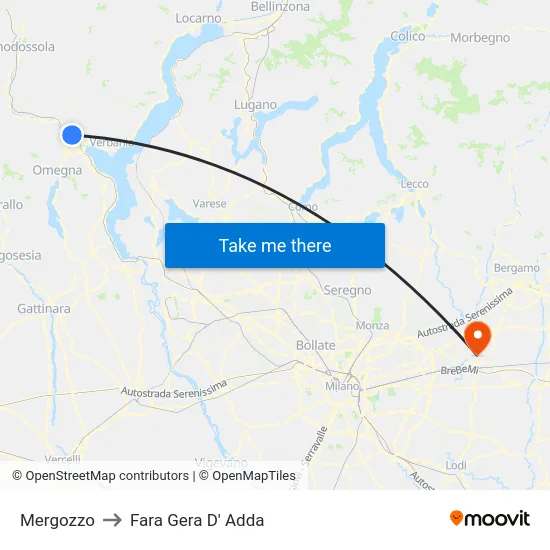 Mergozzo to Fara Gera D' Adda map