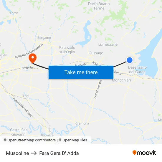 Muscoline to Fara Gera D' Adda map
