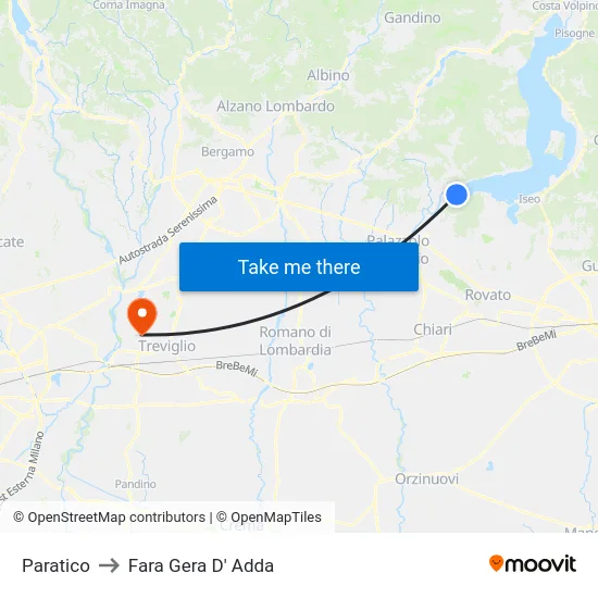 Paratico to Fara Gera D' Adda map