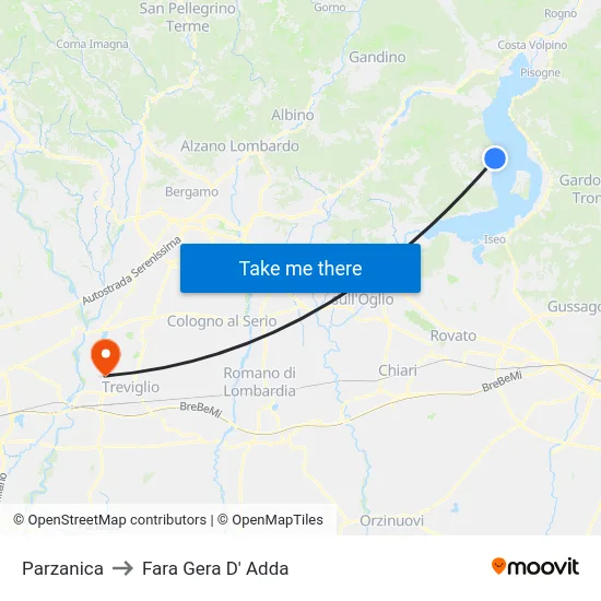 Parzanica to Fara Gera D' Adda map