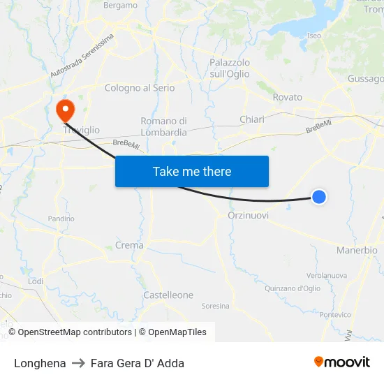 Longhena to Fara Gera D' Adda map