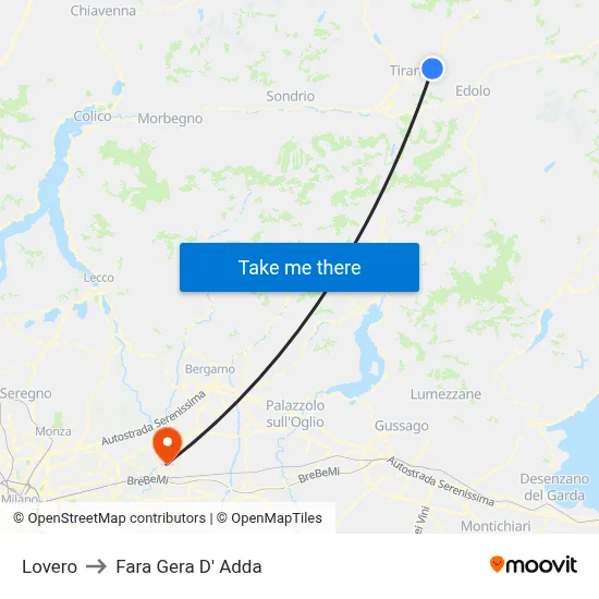 Lovero to Fara Gera D' Adda map