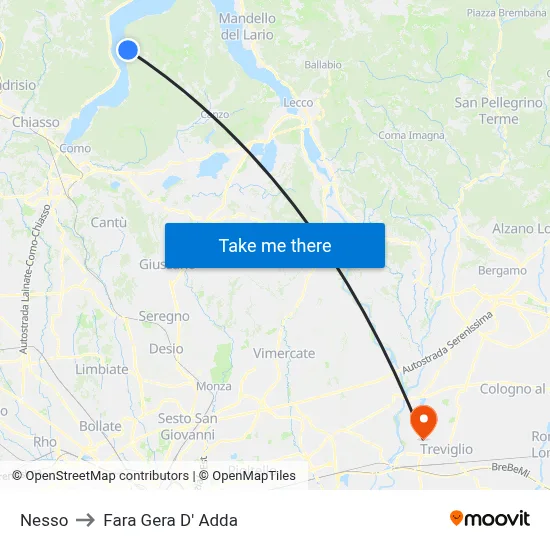 Nesso to Fara Gera D' Adda map