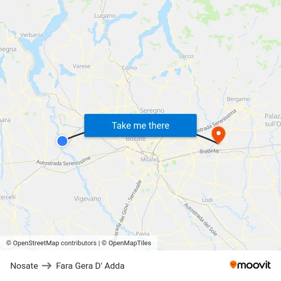 Nosate to Fara Gera D' Adda map