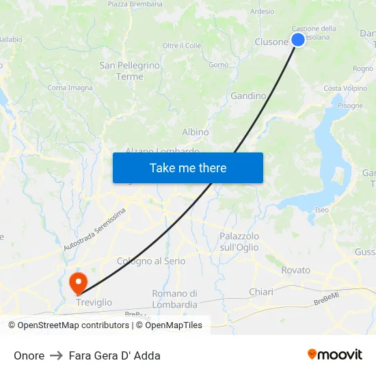 Onore to Fara Gera D' Adda map