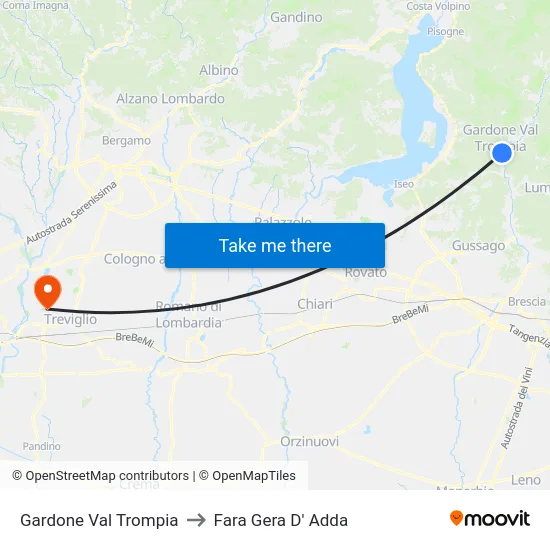 Gardone Val Trompia to Fara Gera D' Adda map