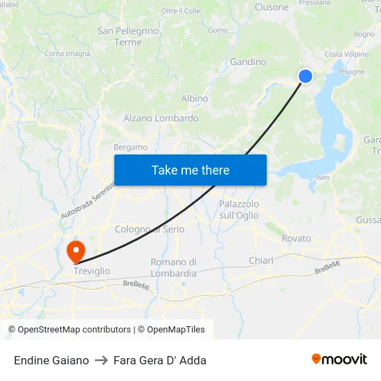 Endine Gaiano to Fara Gera D' Adda map