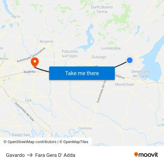 Gavardo to Fara Gera D' Adda map