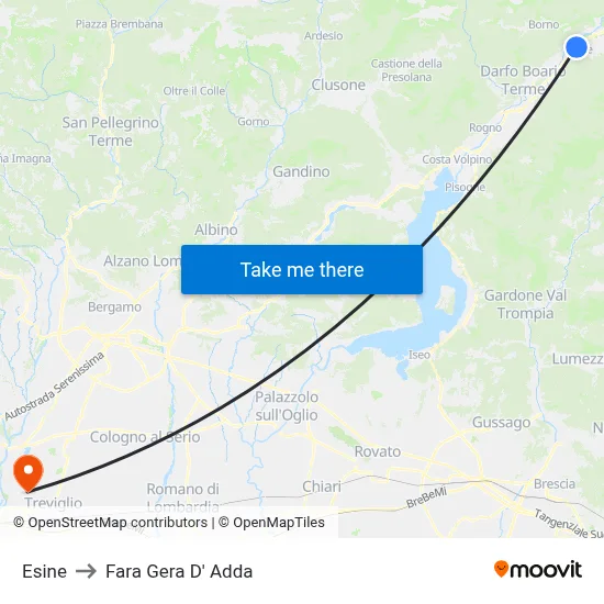 Esine to Fara Gera D' Adda map