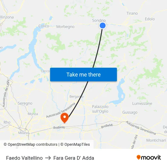 Faedo Valtellino to Fara Gera D' Adda map