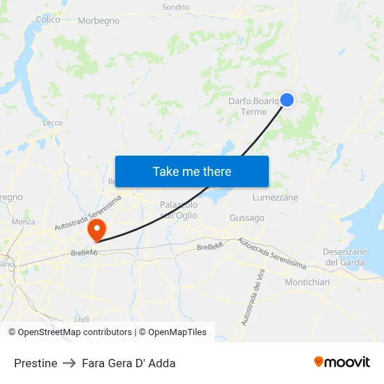 Prestine to Fara Gera D' Adda map