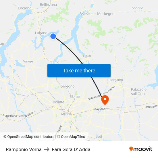 Ramponio Verna to Fara Gera D' Adda map
