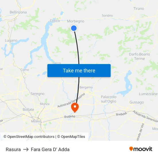Rasura to Fara Gera D' Adda map