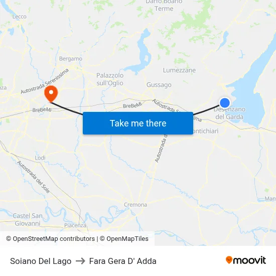 Soiano Del Lago to Fara Gera D' Adda map