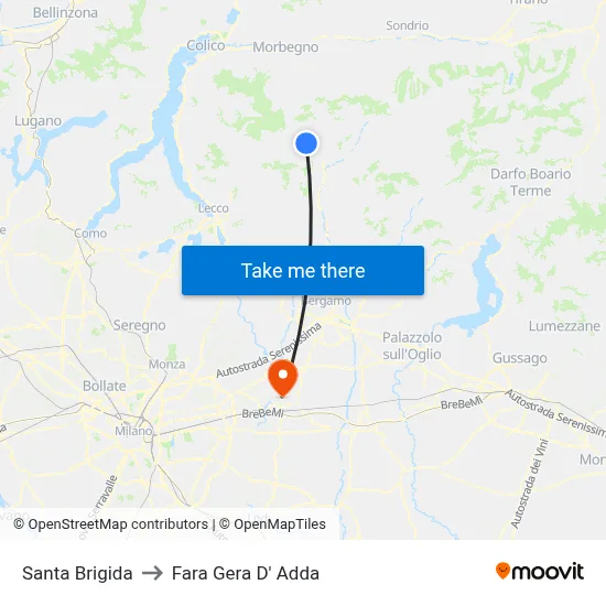 Santa Brigida to Fara Gera D' Adda map