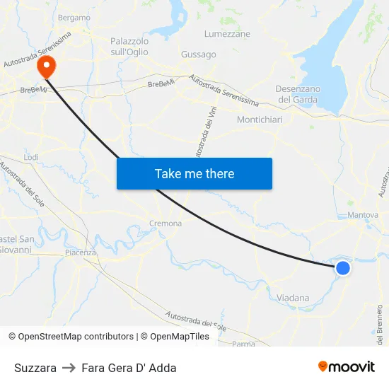 Suzzara to Fara Gera D' Adda map