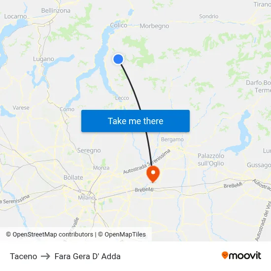Taceno to Fara Gera D' Adda map