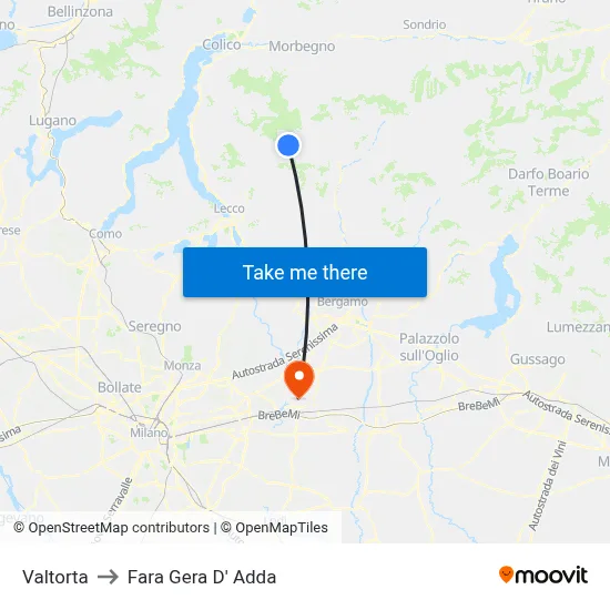 Valtorta to Fara Gera D' Adda map