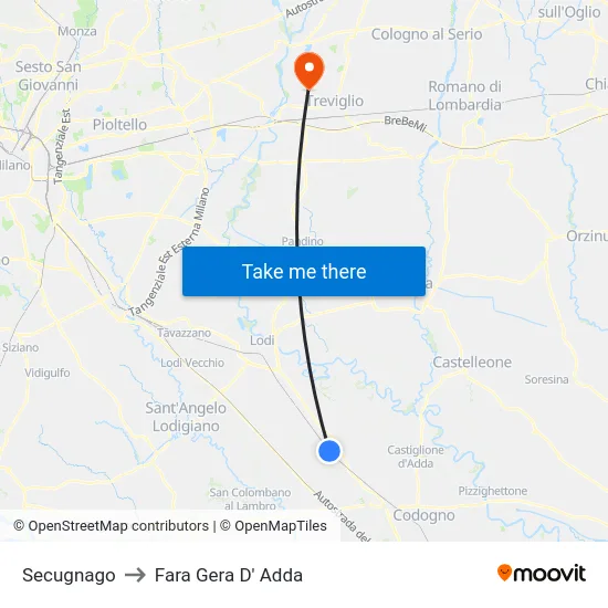 Secugnago to Fara Gera D' Adda map