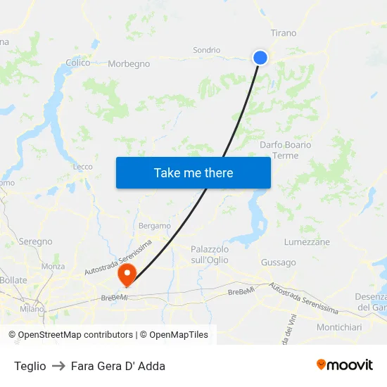 Teglio to Fara Gera D' Adda map