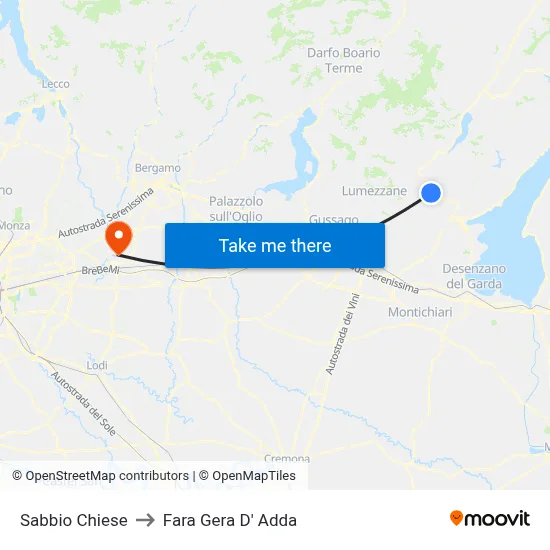 Sabbio Chiese to Fara Gera D' Adda map