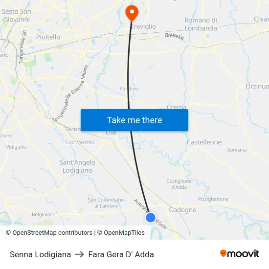Senna Lodigiana to Fara Gera D' Adda map