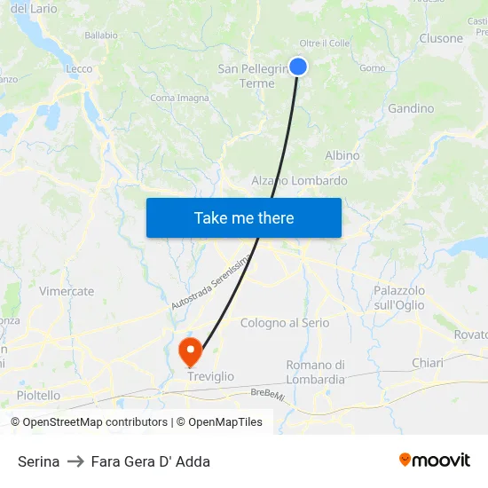 Serina to Fara Gera D' Adda map