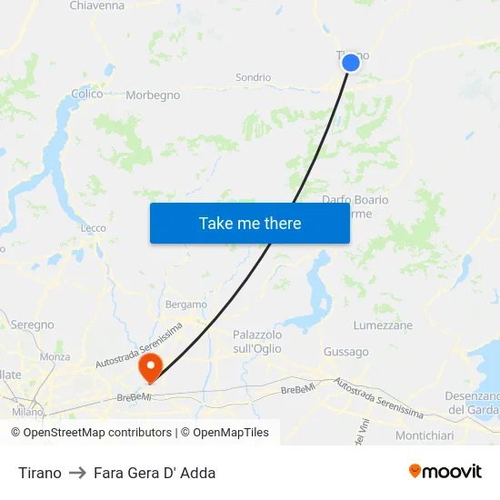 Tirano to Fara Gera D' Adda map