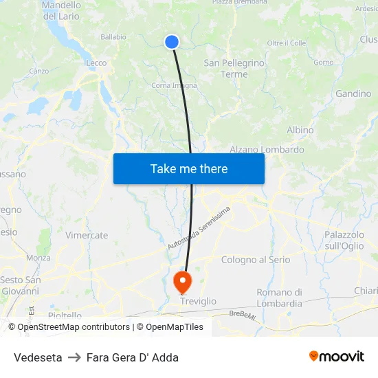 Vedeseta to Fara Gera D' Adda map
