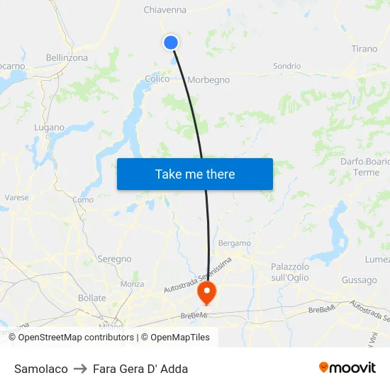 Samolaco to Fara Gera D' Adda map