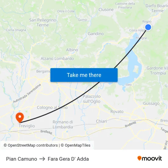 Pian Camuno to Fara Gera D' Adda map