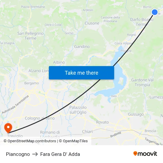 Piancogno to Fara Gera D' Adda map
