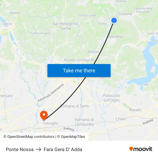 Ponte Nossa to Fara Gera D' Adda map