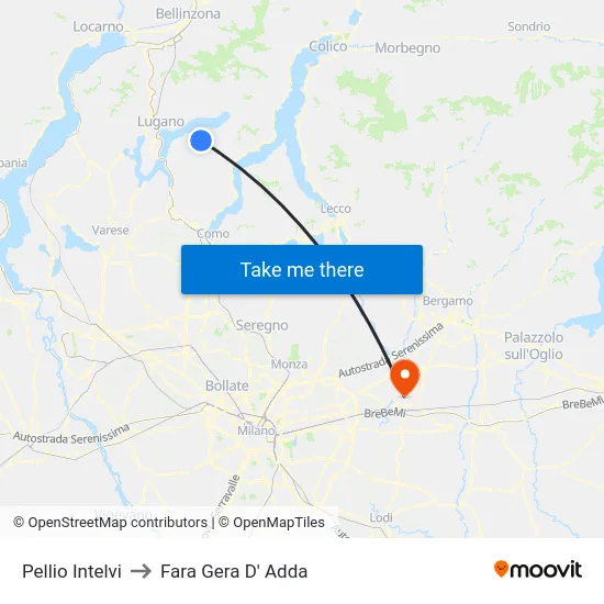 Pellio Intelvi to Fara Gera D' Adda map
