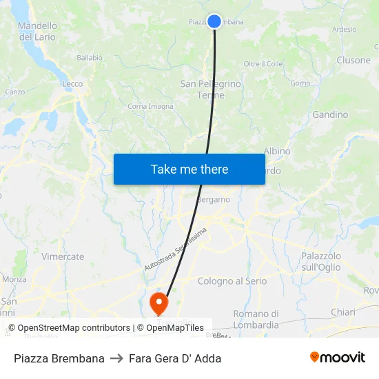 Piazza Brembana to Fara Gera D' Adda map