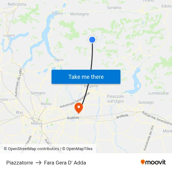 Piazzatorre to Fara Gera D' Adda map