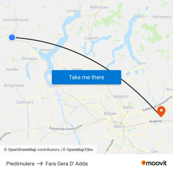 Piedimulera to Fara Gera D' Adda map
