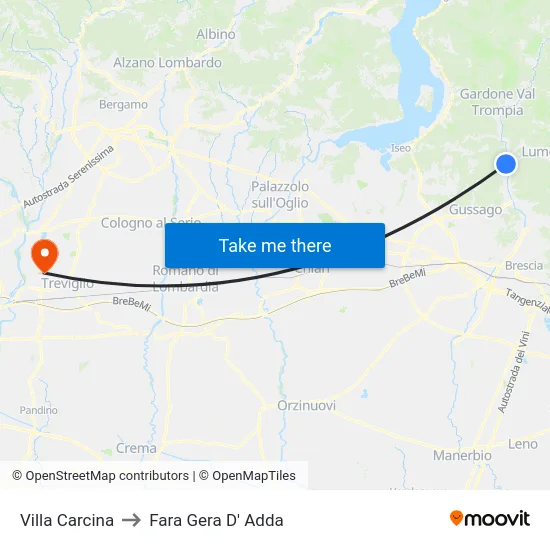 Villa Carcina to Fara Gera D' Adda map
