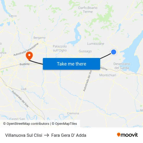 Villanuova Sul Clisi to Fara Gera D' Adda map