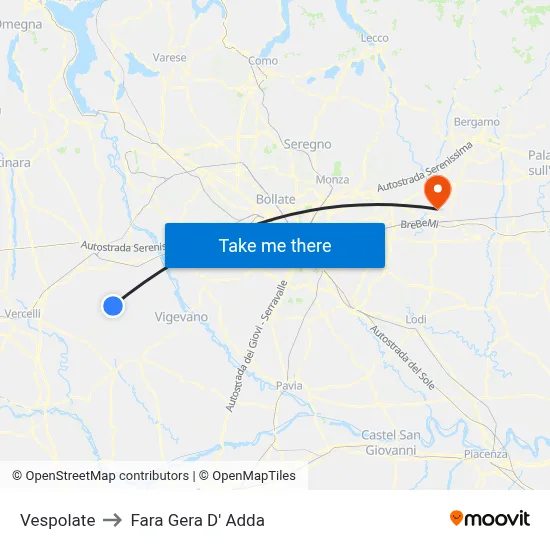 Vespolate to Fara Gera D' Adda map