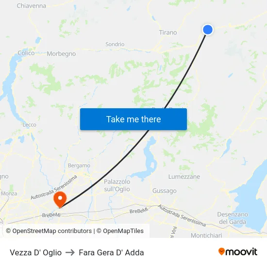 Vezza D' Oglio to Fara Gera D' Adda map
