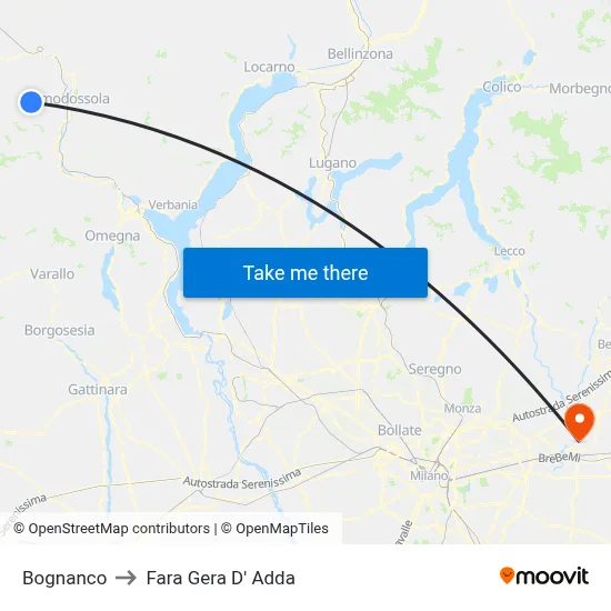 Bognanco to Fara Gera D' Adda map