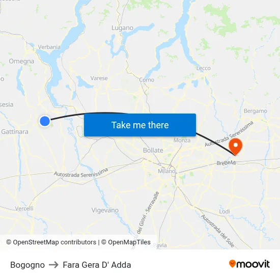 Bogogno to Fara Gera D' Adda map