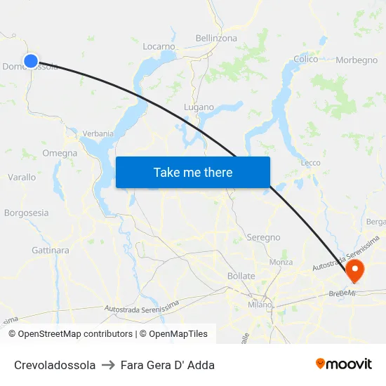 Crevoladossola to Fara Gera D' Adda map