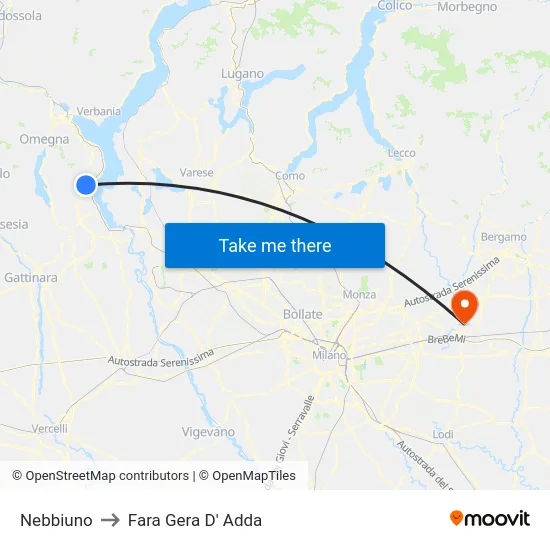 Nebbiuno to Fara Gera D' Adda map