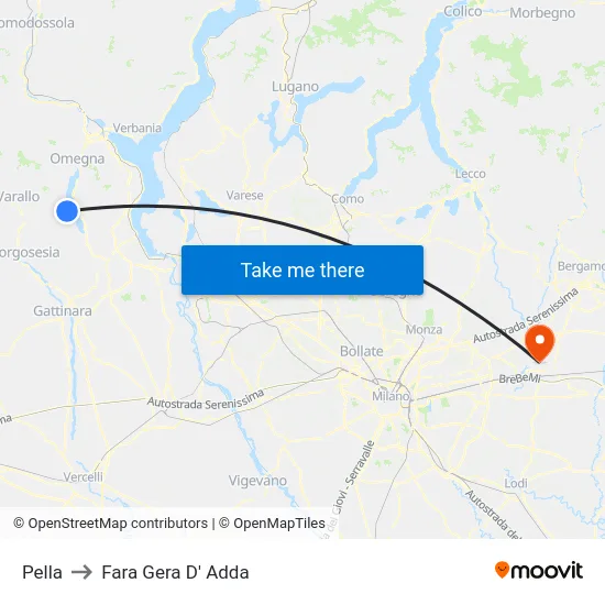 Pella to Fara Gera D' Adda map