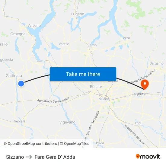 Sizzano to Fara Gera D' Adda map